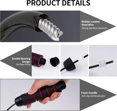 Miniatura 2 de Jump Rope, Jump Ropes for Fitness, Jump Rope for Men Women, Skipping Rope with Ball Bearings, Adjustable Jump Ropes,Tangle-Free Rapid Speed Jumping