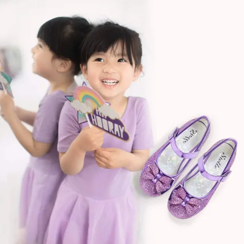 Miniatura 8 de Stelle - Zapatos de vestir para niñas pequeñas, zapatos de princesa con purpurina y flores, tacón bajo estilo Mary Jane, ideales para fiestas y bodas