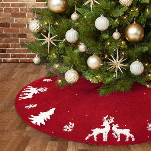 Miniatura 9 de Dremisland Falda de Árbol de Navidad, Falda de Árbol de Punto Trenzado Tejido Grueso Rústico para Decoración Navideña - Alce 3D y Árbol de Navidad