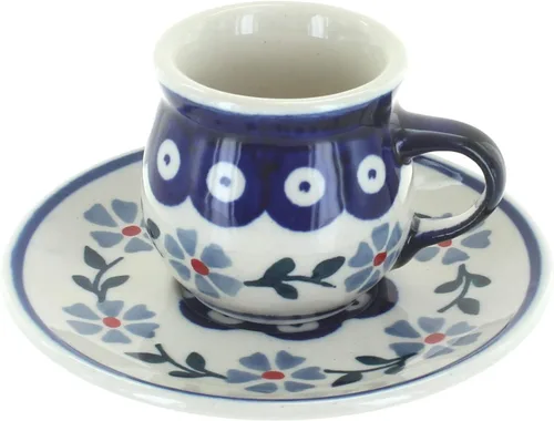 Miniatura 3 de Blue Rose Polish Pottery - Taza y platillo de café expreso de mariposa amarilla y azul - 3 onzas - Taza y platillo únicos, perfecto para el desayuno
