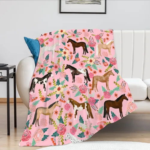 Miniatura 2 de Manta de forro polar de franela de caballo para niñas y mujeres, bonita manta de franela de forro polar, suave y cálida para amantes