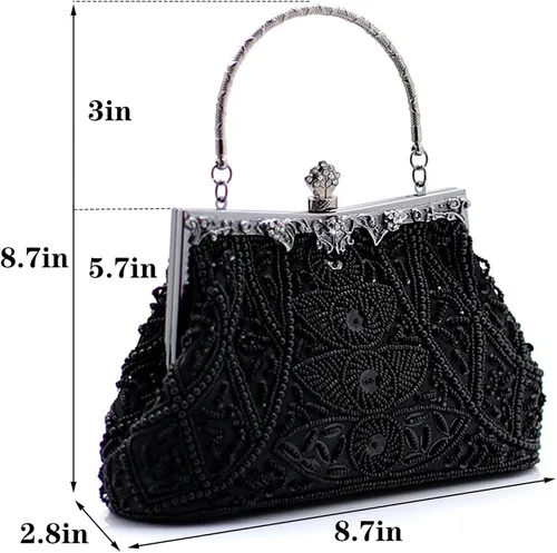 Miniatura 2 de DA BODAN Bolso de noche para mujer, estilo vintage, con cuentas y lentejuelas y perlas, bolso de hombro para boda, novia, fiesta de graduación