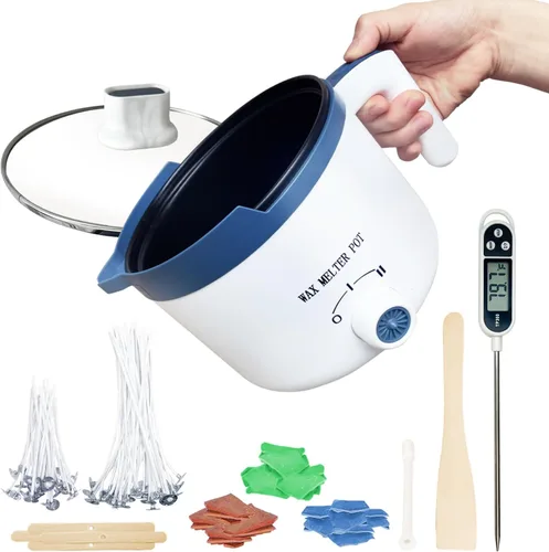 Miniatura 9 de Ksedcon Derretidor de cera para hacer velas con termómetro, kit de olla eléctrica para derretir cera con mechas, juego de ollas dobles para hacer