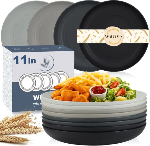 Miniatura 20 de Wrova Platos de paja de trigo – Juego de 8 platos llanos irrompibles de 8 pulgadas – Platos de plástico aptos para lavavajillas y microondas