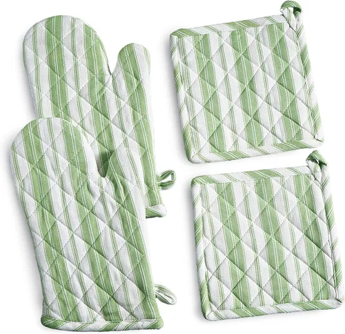 Miniatura 24 de Juego de guantes de horno y soportes para ollas - Guantes resistentes al calor duraderos - Mitones gruesos para cocina - Adecuados para cocinar