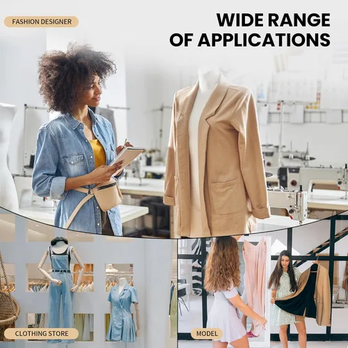 Miniatura 7 de maniquí ajustable con forma de vestido para costura, talla 6-14 para mujer, gris, con 13 diales y ruedas desmontables, modelo de cuerpo