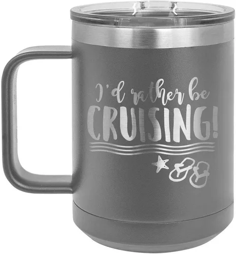 Miniatura 11 de I'D RATHER BE CRUISING Amarillo Taza de café de 15 oz con tapa deslizante Taza de café de viaje con aislamiento Ideas de regalos de cumpleaños