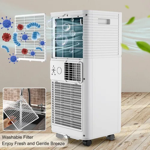 Miniatura 9 de GOFLAME Aire acondicionado portátil, potente unidad de CA de 8000 BTU con control remoto y 4 ruedas universales, enfriador de aire 3 en 1, Blanco