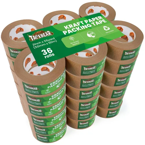 Miniatura 9 de TAPEBEAR Cinta de papel kraft ecológica, cinta de embalaje biodegradable resistente de 2 pulgadas x 55 yardas, cinta de embalaje reciclable