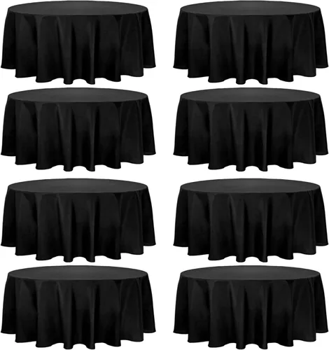 Fivenl Paquete de 8 manteles redondos de 70 pulgadas, color negro, tela de poliéster lavable a granel, para bodas, fiestas, recepciones, banquetes,