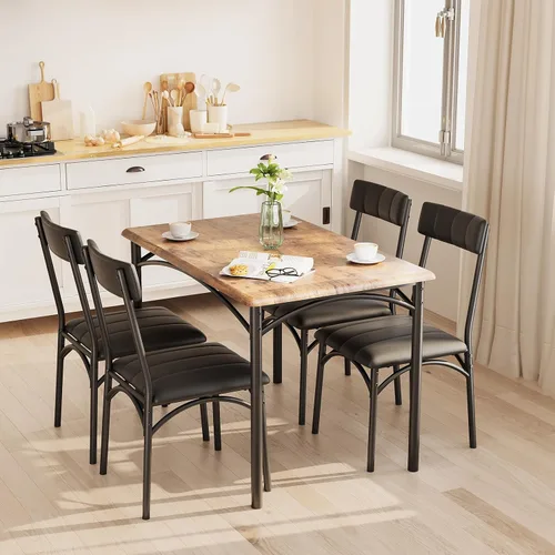 Miniatura 9 de Takywep Juego de mesa de comedor para 4 para espacios pequeños, mesa de cocina con 4 sillas tapizadas, marco moderno de madera y metal