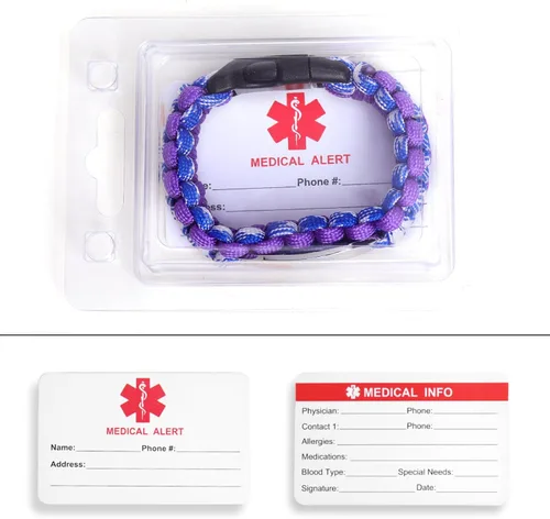 Miniatura 76 de Pulsera de alerta médica Paracord para hombres y mujeres Pulsera de identificación médica de acero inoxidable con hebillas de liberación lateral