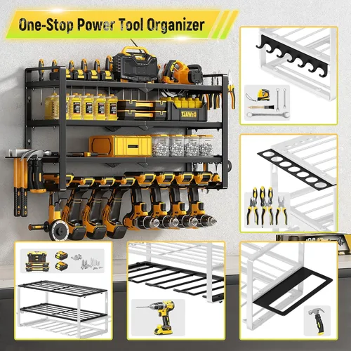 Miniatura 3 de Organizador de Herramientas Eléctricas para Montaje en Pared - Capacidad de Carga de 400 Libras, Estante de Almacenamiento de 4 Niveles con 8