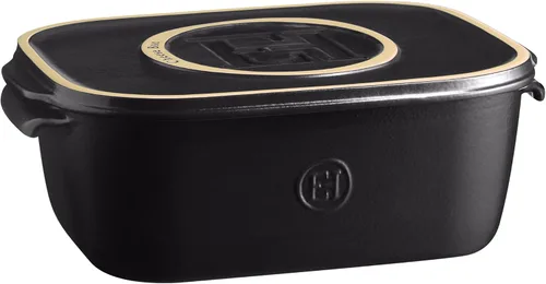 Emile Henry, Caja de almacenamiento de queso negro/bandeja para servir, 12 x 8 x 4.4 pulgadas