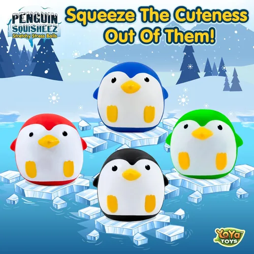 Miniatura 4 de YoYa Toys Penguin Squisheez - Pelotas blandas para aliviar el estrés (juego de 4) Juguetes elásticos en forma de animales para niños, niñas