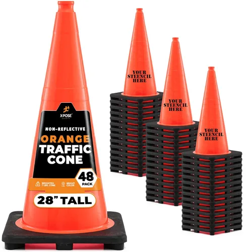 Miniatura 33 de Xpose Safety Cono de tráfico verde lima de 28 pulgadas, paquete de 4, cono de seguridad de PVC de alta calidad para estacionamiento, precaución