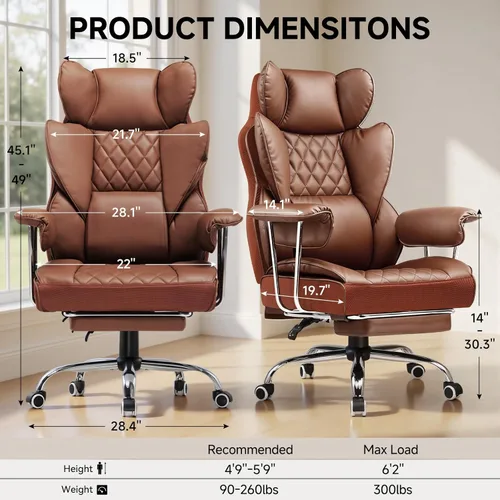 Miniatura 3 de COMHOMA Silla de oficina grande y alta, silla de juegos de cuero con reposapiés, sillas de oficina ergonómicas ejecutivas con soporte lumbar
