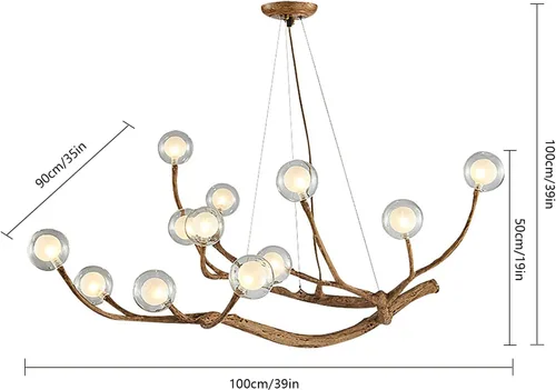 Miniatura 2 de Moderno candelabro Sputnik de burbujas de cristal, 12 luces, ramas de madera de mediados de siglo, lámparas de techo, lámpara de techo industrial