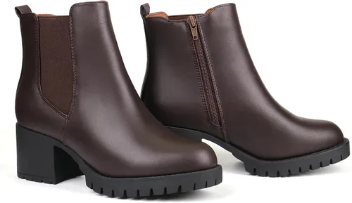 Miniatura 5 de JABASIC Botines Chelsea para mujer, tacón bajo y grueso, con plataforma elástica, sin cordones