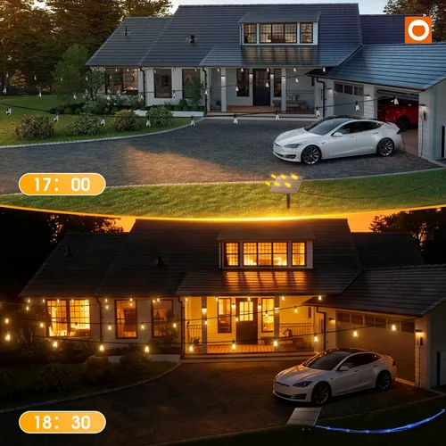 Miniatura 5 de addlon Cadena de luces solares de 54 pies (48+6) para exteriores, impermeables con carga USB y control remoto - Luces de patio con energía solar