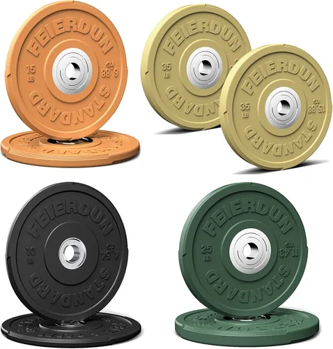 Miniatura 20 de FEIERDUN Disco de Peso Olímpico con Parachoques de Color de 2 Pulgadas para Entrenamiento de Fuerza - 100% Goma Virgen