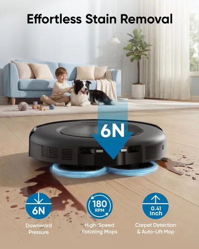 Miniatura 3 de eufy Robot aspirador Omni C20, 7,000 Pa, 60 días de autovaciado, lavado automático de trapeador, secado automático, 3.35 pulgadas ultra delgado