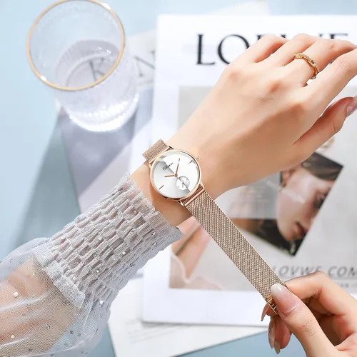 Miniatura 7 de MASTOP Couple Watches Men and Women Pair Quartz Watches Casual Stainless Steel Mesh Strap Fashion Watches
