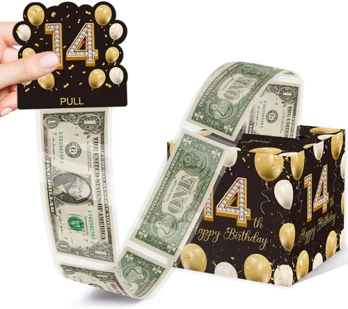 Miniatura 24 de Lindos regalos de cumpleaños número 10 para niños y niñas, caja de dinero extraíble con 35 bolsas para decoración de fiesta de cumpleaños de 10 años