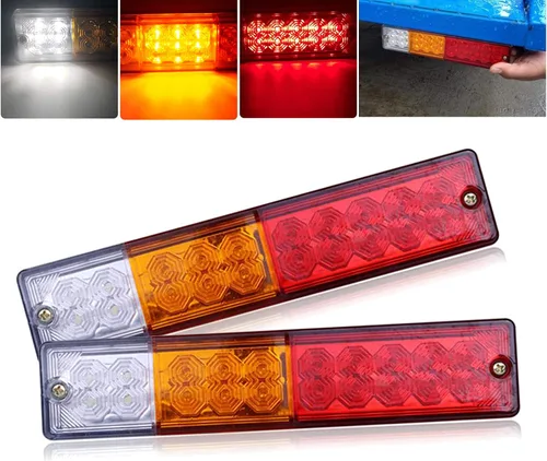 2 Barras de Luces Traseras para Remolque, Impermeables, 20 LED DC 12V, Señal de Giro Ámbar, Reversa Blanca, Lámpara de Funcionamiento de Freno Roja