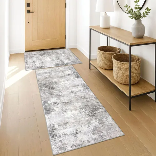 Miniatura 152 de IOHOUZE Alfombra pequeña abstracta de 2 x 3 pies, alfombra de entrada lavable para entrada interior, alfombras con respaldo de goma, alfombra gris