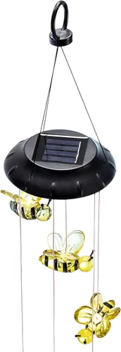 Alpine Corporation QLP832SLR - Móvil de viento solar para exteriores con luces LED de abeja, decoración de césped solar LED, 27 pulgadas, multicolor