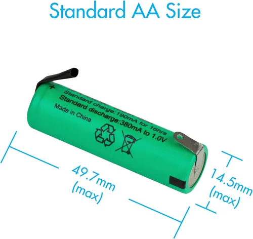 Miniatura 6 de Tenergy AA 1.2V NiMH 2000mAh Pilas AA recargables con parte superior plana con pestañas, paquete de 10
