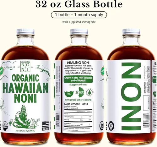 Miniatura 3 de Healing Noni - Jugo de noni 100% puro - USDA orgánico, de fuerza completa, bebida de bienestar, superalimento cultivado en Hawái