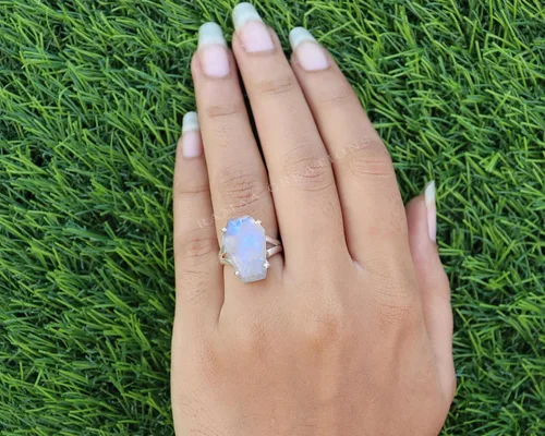 Miniatura 2 de Moonstone Coffin Silver Ring Natural Moonstone Sterling Silver 925 Handmade Coffin Ring Handmade Jewelry