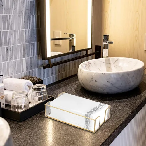 Miniatura 2 de Sumnacon Servilletero, mesa de servilleta de cristal, elegante soporte para toallas de invitados para toalla de mano, cesta rectangular
