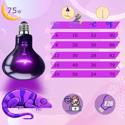 Miniatura 4 de Bombilla nocturna de reptil de 75 W, lámpara de calor UVA – Bombilla de luz de luna natural simulada para dragón barbudo, lagarto, serpiente