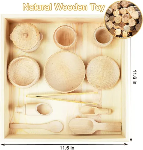 Miniatura 4 de Herramientas Montessori para contenedores sensoriales: 1 caja de madera + 11 herramientas sensoriales para niños pequeños y niños en edad preescolar