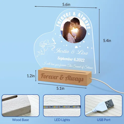 Miniatura 3 de Luz nocturna con foto personalizada, lámpara LED con nombre de corazón, lámpara acrílica personalizada con imagen, regalo para su novia, amante
