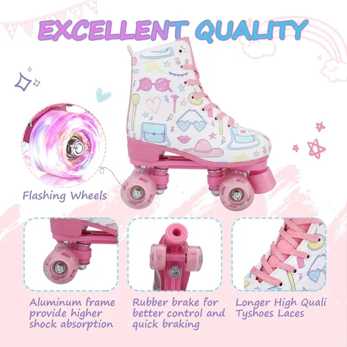 Miniatura 3 de YYW Patines de ruedas para niñas y mujeres, bonitos patines de piel sintética blanca iluminados para niños, jóvenes, niñas, para interiores