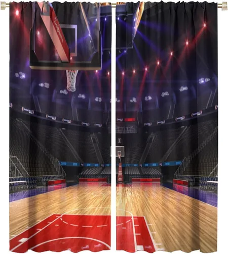 Miniatura 12 de Cortinas deportivas de baloncesto para niños, patrón de llama de bola 3D naranja, 42 pulgadas de ancho x 45 pulgadas de largo