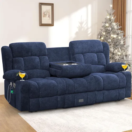 Miniatura 27 de Juego de Sofá Reclinable de Dos Plazas con 2+1 Piezas, Sillón Reclinable Minimalista de 2 Plazas con Pestaña de Tirón Manual, Tela con Puertos