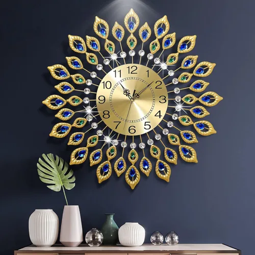 Miniatura 10 de Reloj de pared grande decorativo de metal, silencioso, moderno, sin tictac, para sala de estar, comedor, dormitorio, diámetro de 24 pulgadas, azul