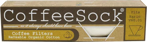 Miniatura 7 de CoffeeSock Filtros de café reutilizables Hario V60 tamaño 01 – Paquete de 2 filtros de tela de algodón orgánico con certificación GOTS para gotero