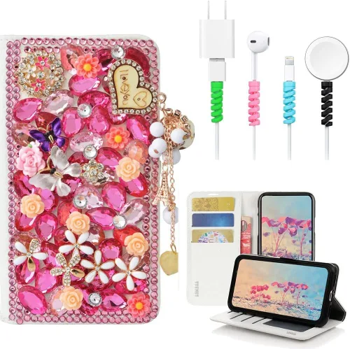 Miniatura 10 de Bling SSBLDwCPSeries-4 - Funda de piel con tapa y protector de cable, diseño 3D