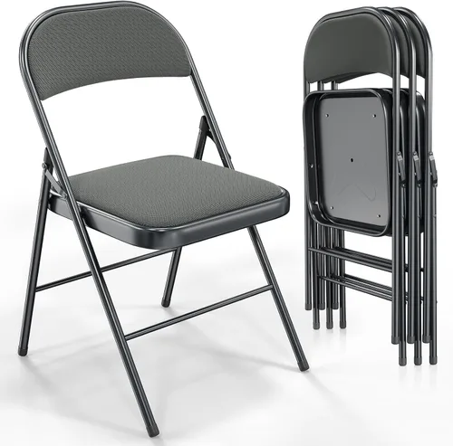 Miniatura 13 de VINGLI Paquete de 4 sillas plegables con asientos acolchados, marco de metal con asiento y respaldo de tela, capacidad de 350 libras, color negro