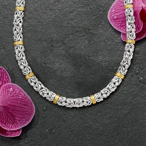 Miniatura 6 de Ross-Simons Sterling Silver and 14kt Yellow Gold Byzantine Station Necklace