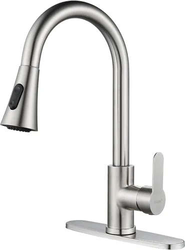 Miniatura 7 de Grifo de cocina de una sola manija de acero inoxidable de níquel cepillado, moderno grifo de fregadero de cocina de arco alto, grifo de fregadero