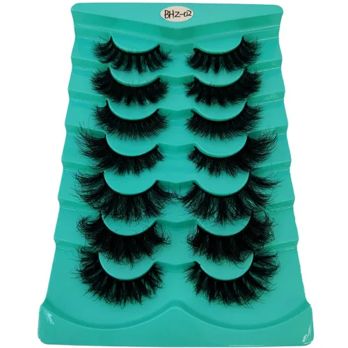 Miniatura 17 de 6 pares de pestañas postizas de ojo de gato, esponjosas pestañas de visón sintético 8D, pestañas dramáticas largas y gruesas (7 pares-BHZ01)