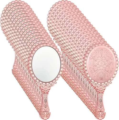 Qunclay 48 Piezas Espejos de Mano Vintage con Mango, 9.8" L x 4.5" A Oro Rosa en Relieve Espejos Pequeños Portátiles al Por Mayor para Favores de