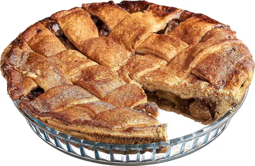 Simax Bandeja para pastel de vidrio, Plato redondo de 11 pulgadas, Plato para hornear de vidrio, Soporte para pastel estriado, Bandeja segura para